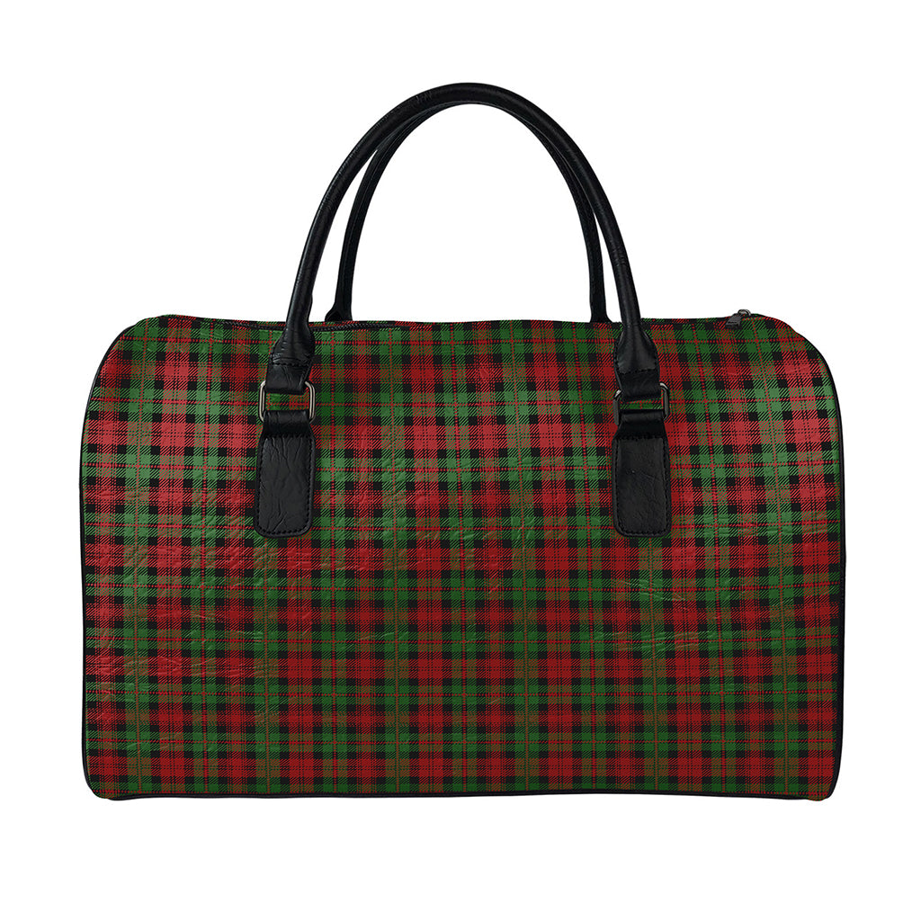 Christmas Tartan Pattern Print Leather Duffle Bag