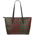 Christmas Tartan Pattern Print Leather Tote Bag With Zipper