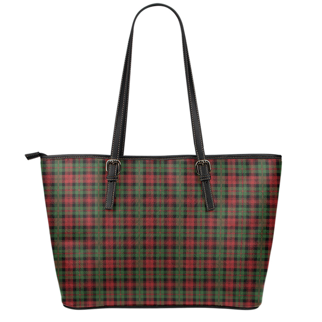 Christmas Tartan Pattern Print Leather Tote Bag