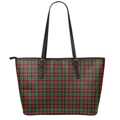 Christmas Tartan Pattern Print Leather Tote Bag