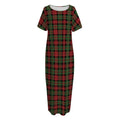 Christmas Tartan Pattern Print Short Sleeve Long Nightdress