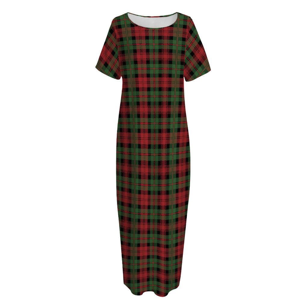 Christmas Tartan Pattern Print Short Sleeve Long Nightdress