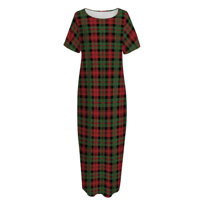 Christmas Tartan Pattern Print Short Sleeve Long Nightdress
