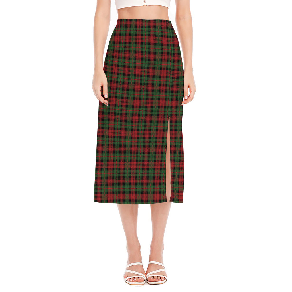 Christmas Tartan Pattern Print Side Slit Midi Skirt