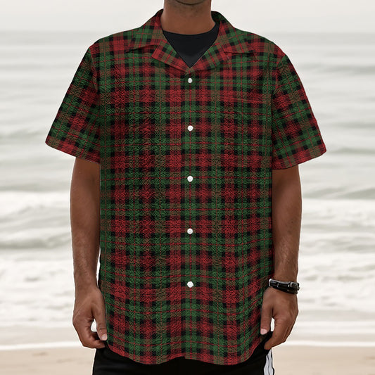 Christmas Tartan Pattern Print Textured Short Sleeve Shirt