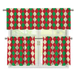Christmas Themed Argyle Pattern Print 3 Piece Kitchen Curtains