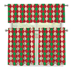 Christmas Themed Argyle Pattern Print 3 Piece Kitchen Curtains