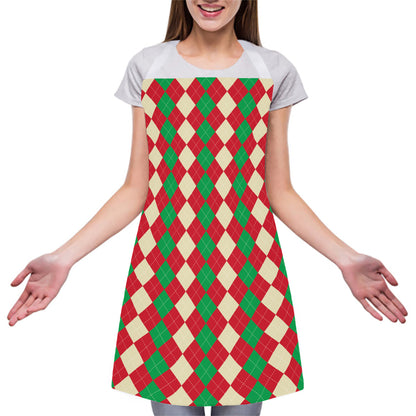 Christmas Themed Argyle Pattern Print Adjustable Apron