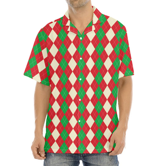 Christmas Themed Argyle Pattern Print Aloha Shirt