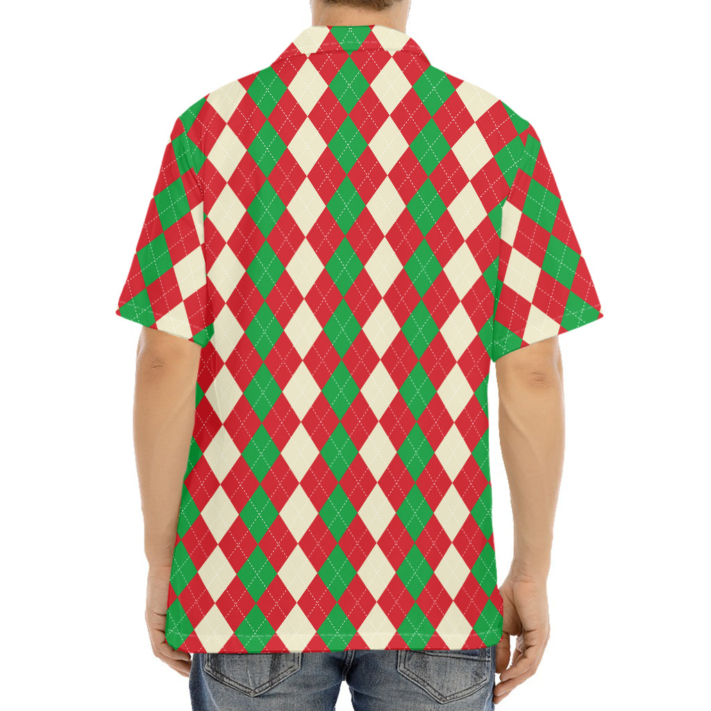 Christmas Themed Argyle Pattern Print Aloha Shirt