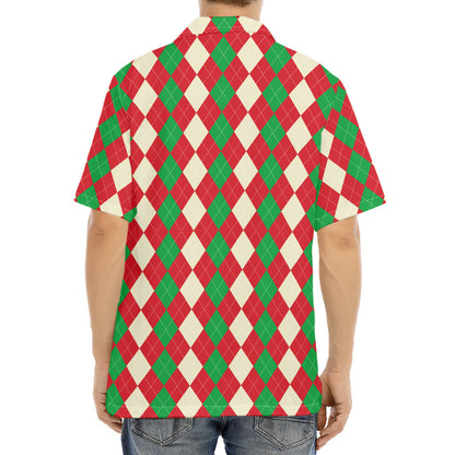 Christmas Themed Argyle Pattern Print Aloha Shirt
