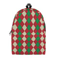 Christmas Themed Argyle Pattern Print School Backpack
