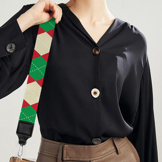 Christmas Themed Argyle Pattern Print Bag Strap
