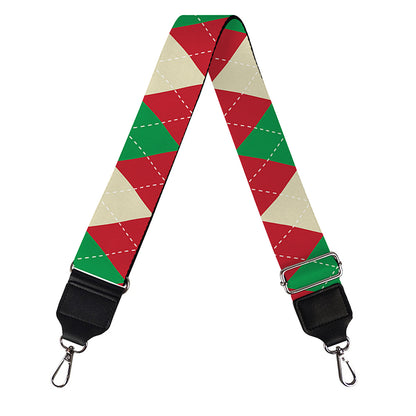 Christmas Themed Argyle Pattern Print Bag Strap