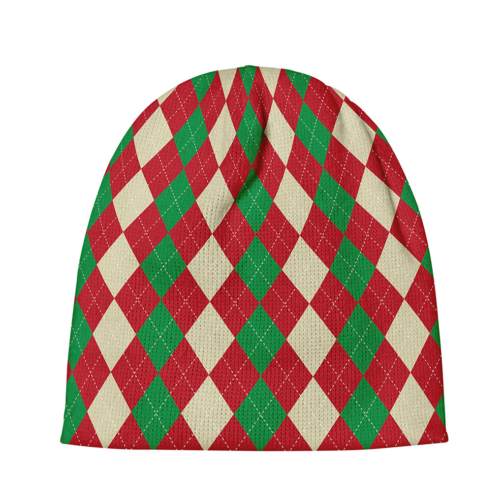 Christmas Themed Argyle Pattern Print Beanie