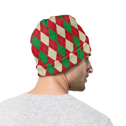 Christmas Themed Argyle Pattern Print Beanie