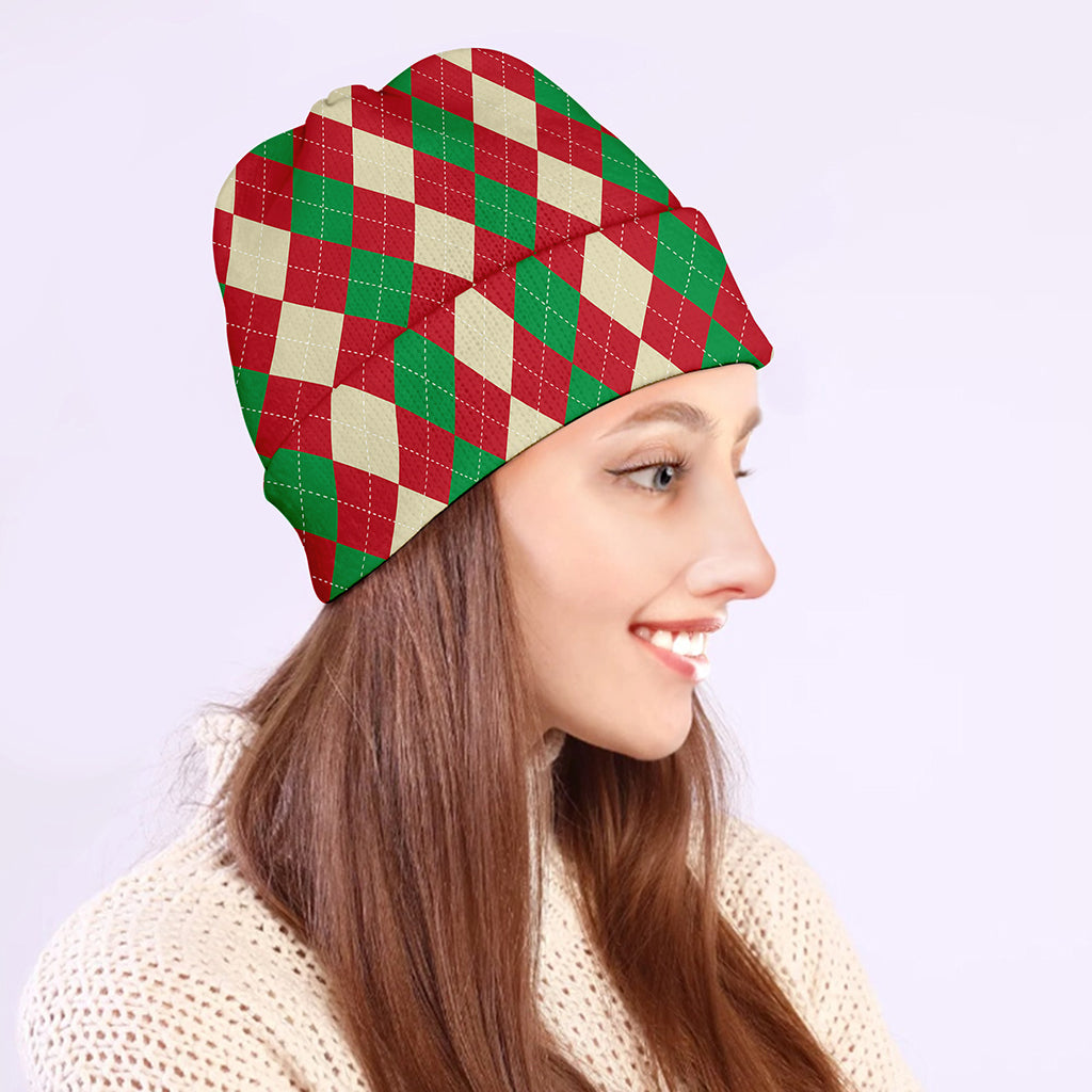 Christmas Themed Argyle Pattern Print Beanie