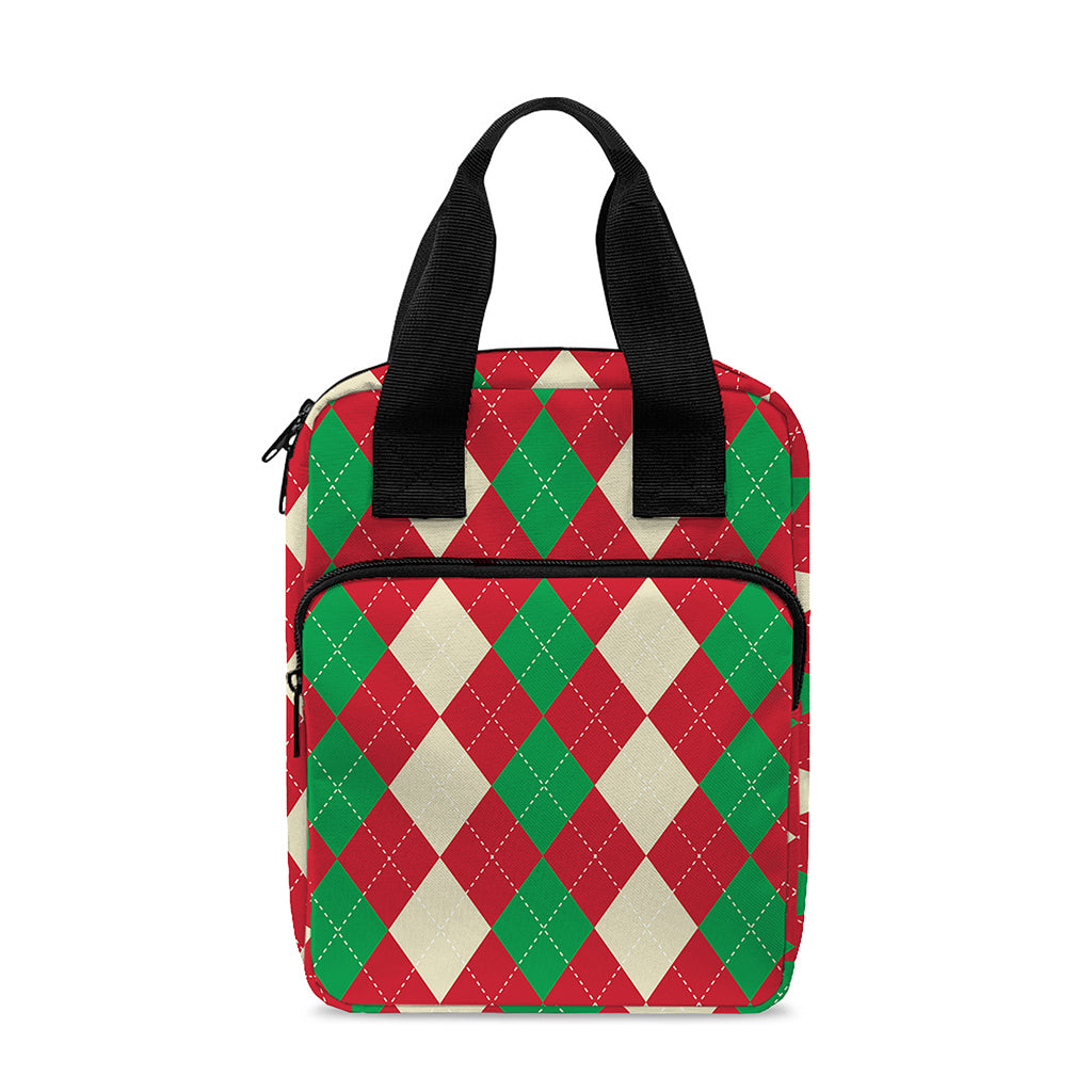 Christmas Themed Argyle Pattern Print Bible Tote Bag