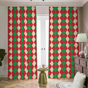 Christmas Themed Argyle Pattern Print Blackout Pencil Pleat Curtains