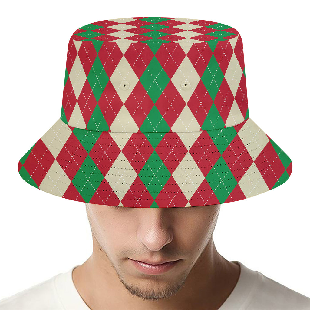 Christmas Themed Argyle Pattern Print Bucket Hat