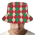 Christmas Themed Argyle Pattern Print Bucket Hat