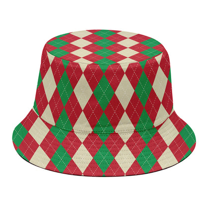 Christmas Themed Argyle Pattern Print Bucket Hat