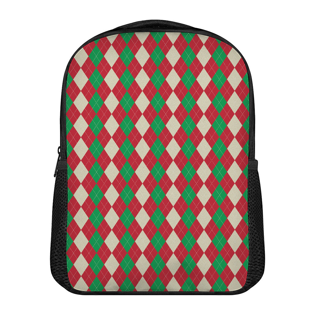 Christmas Themed Argyle Pattern Print Casual Backpack