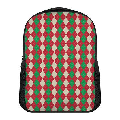 Christmas Themed Argyle Pattern Print Casual Backpack