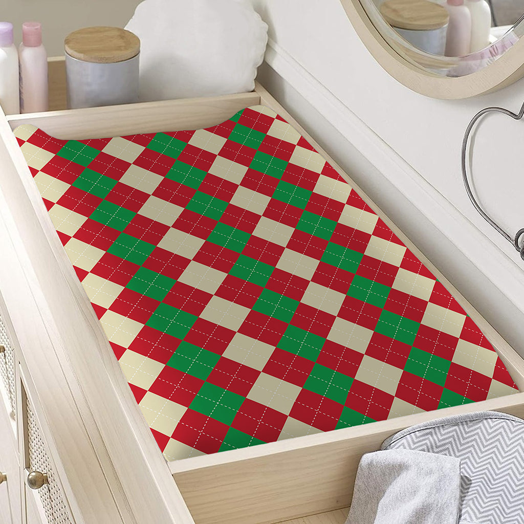 Christmas Themed Argyle Pattern Print Changing Pad Cover