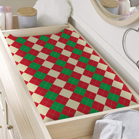 Christmas Themed Argyle Pattern Print Changing Pad Cover