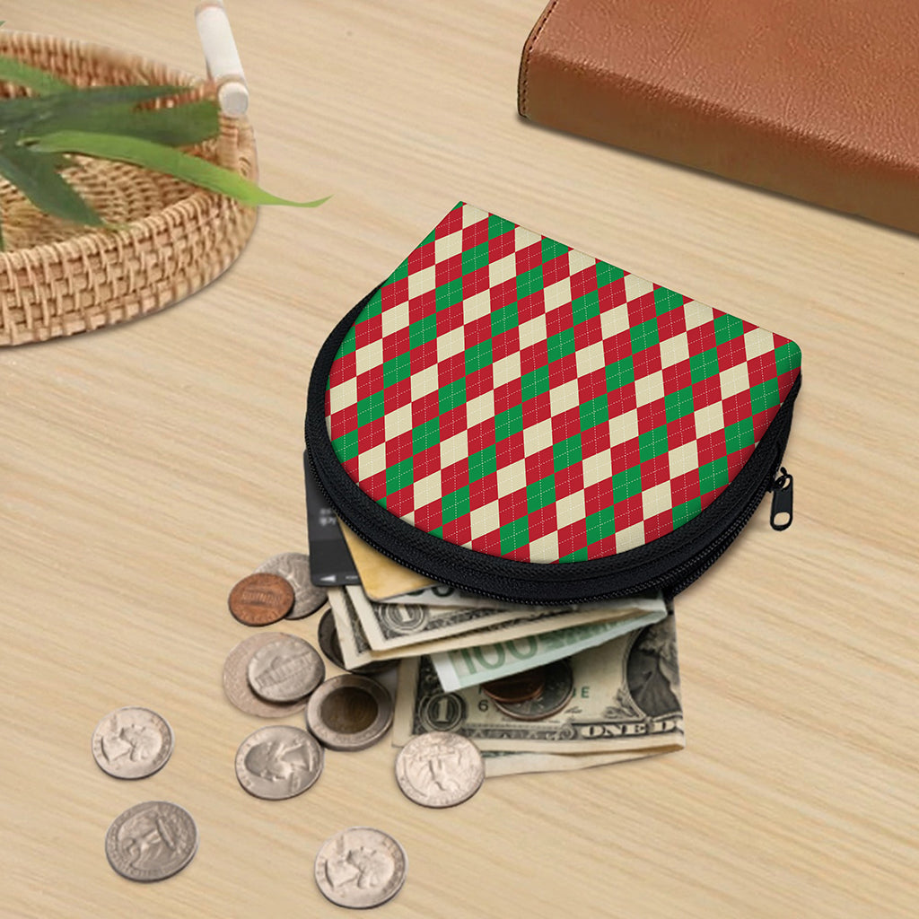 Christmas Themed Argyle Pattern Print Coin Purse