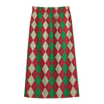 Christmas Themed Argyle Pattern Print Cotton Front Slit Maxi Skirt