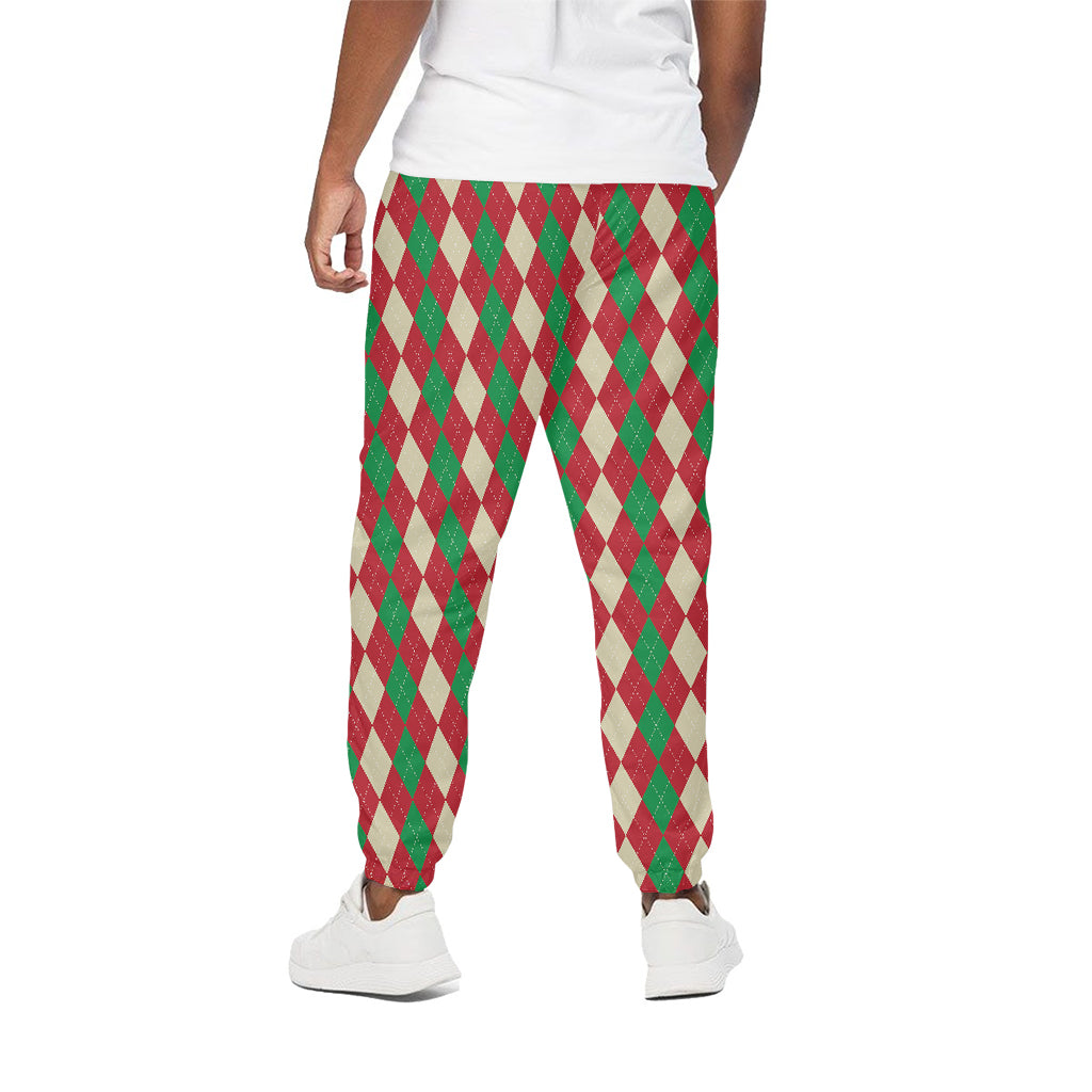 Christmas Themed Argyle Pattern Print Cotton Pants