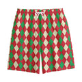 Christmas Themed Argyle Pattern Print Cotton Shorts
