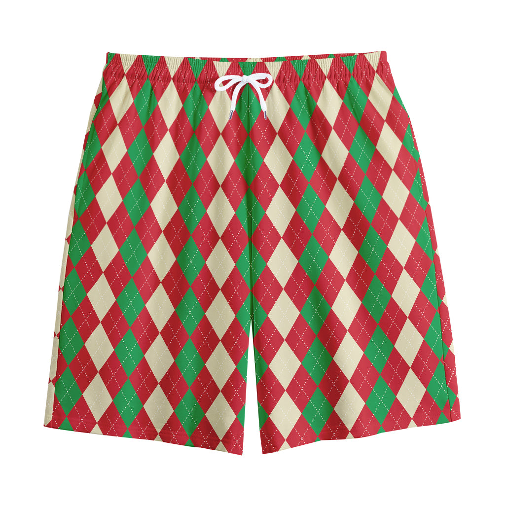 Christmas Themed Argyle Pattern Print Cotton Shorts