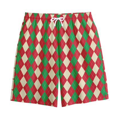 Christmas Themed Argyle Pattern Print Cotton Shorts