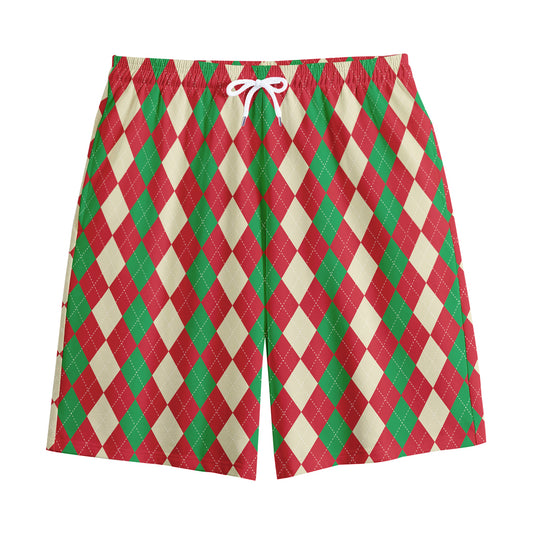 Christmas Themed Argyle Pattern Print Cotton Shorts