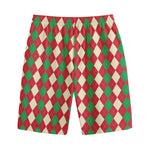 Christmas Themed Argyle Pattern Print Cotton Shorts