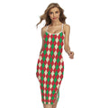 Christmas Themed Argyle Pattern Print Cross Back Cami Dress