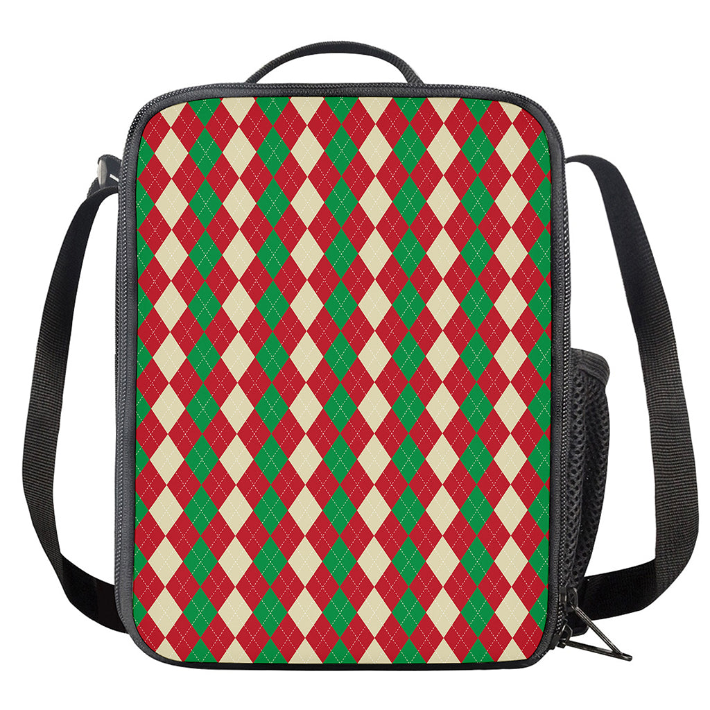 Christmas Themed Argyle Pattern Print Crossbody Lunch Bag