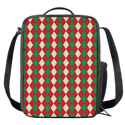Christmas Themed Argyle Pattern Print Crossbody Lunch Bag
