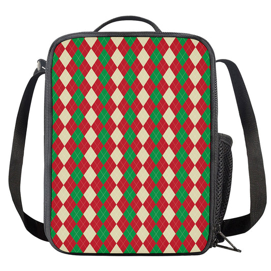 Christmas Themed Argyle Pattern Print Crossbody Lunch Bag