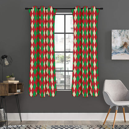 Christmas Themed Argyle Pattern Print Curtain