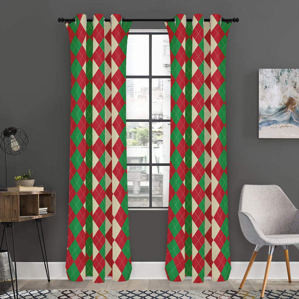 Christmas Themed Argyle Pattern Print Curtain