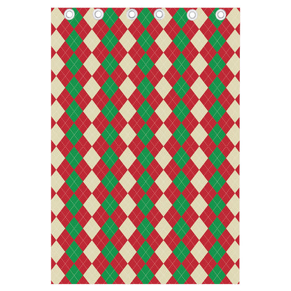 Christmas Themed Argyle Pattern Print Curtain