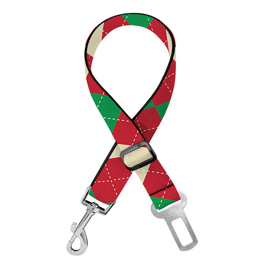 Christmas Themed Argyle Pattern Print Dog Seat Belt