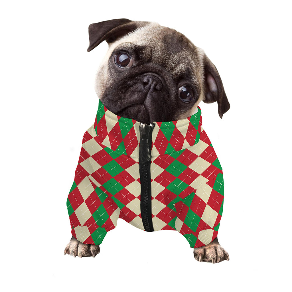 Christmas Themed Argyle Pattern Print Dog Zip Up Jacket