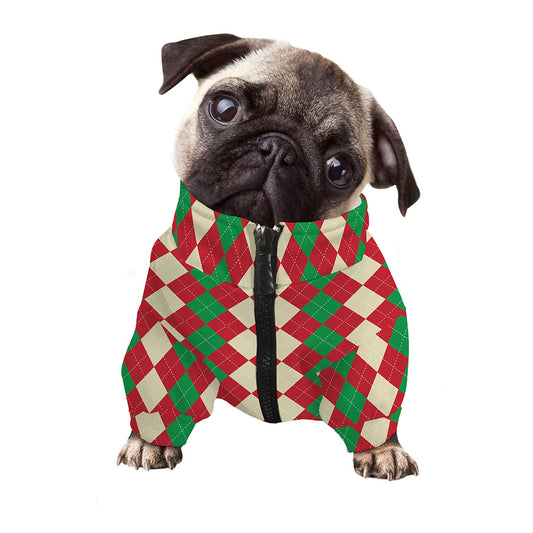 Christmas Themed Argyle Pattern Print Dog Zip Up Jacket