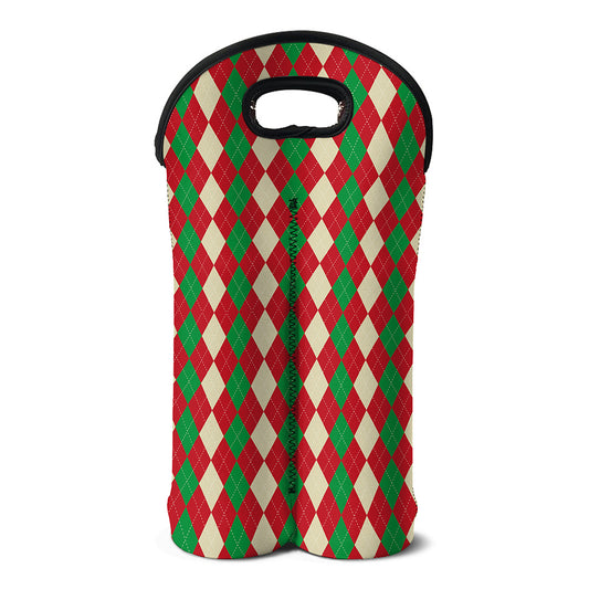 Christmas Themed Argyle Pattern Print Double Neoprene Wine Tote