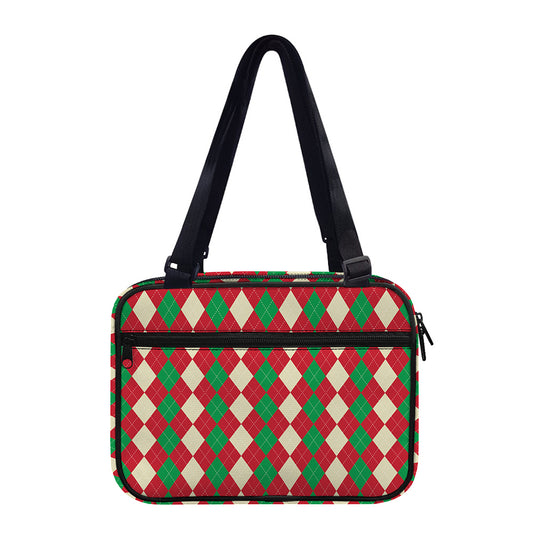 Christmas Themed Argyle Pattern Print Double Strap Bible Bag